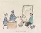 ——“两个大学生，在车上抢座位打起来了……”1991（关山月美术馆藏）